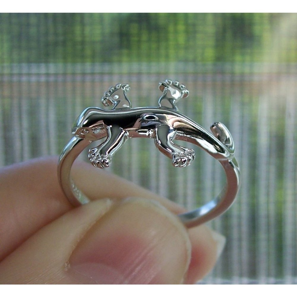 925 STERLING SILVER Gecko Lizard Ring - Picture 6 of 15